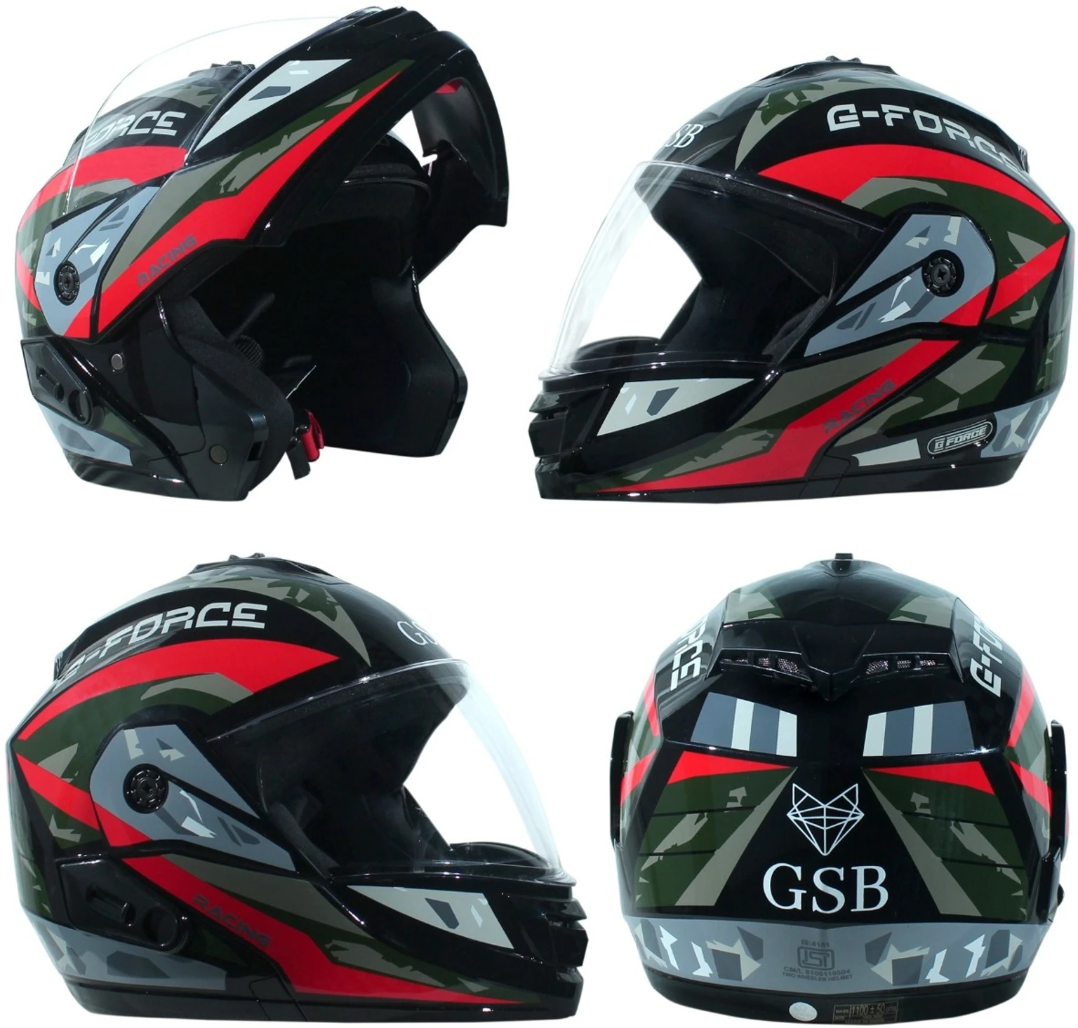 G- FORCE FLIPUP BLACK(RED STICKER) HELMET Motorbike Helmet (Black, Red) - view 2